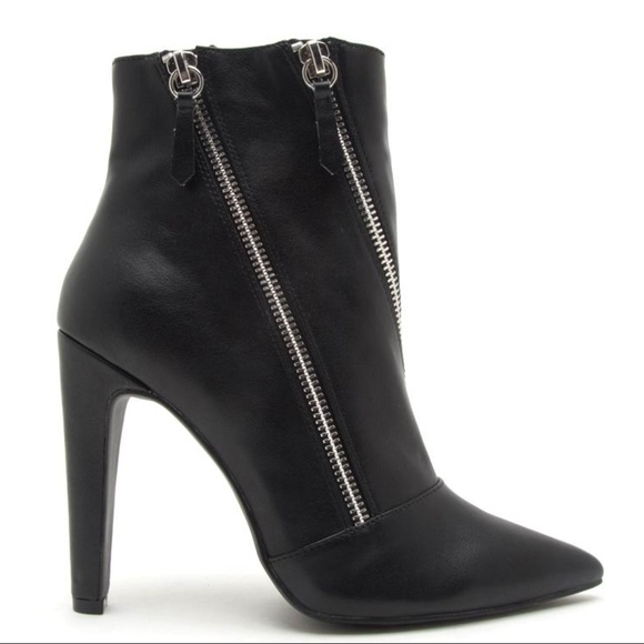 Faux Leather Black Double Zipper Ankle Booties - Picture 5 of 8